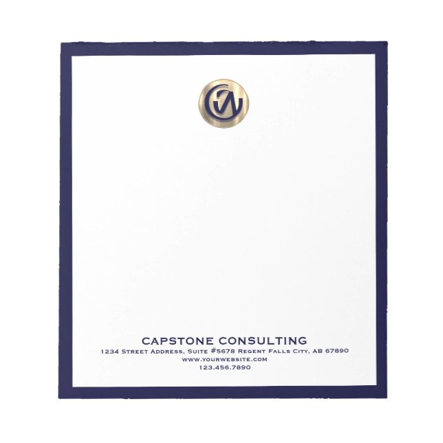 Anpassbare Notepad mit Navy Frame und Gold Logo Notizblock (Vorderseite)