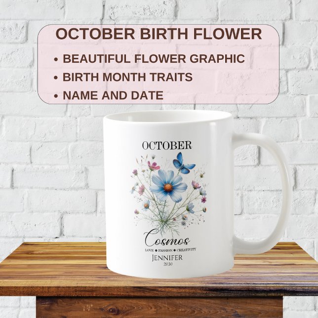 Anpassbare Oktober-Geburtstags-Cosmos-Blume Kaffeetasse (Von Creator hochgeladen)