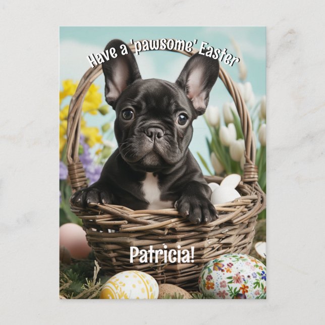 Anpassbare Osterfreude mit Furry Friends Postkarte (Vorderseite)