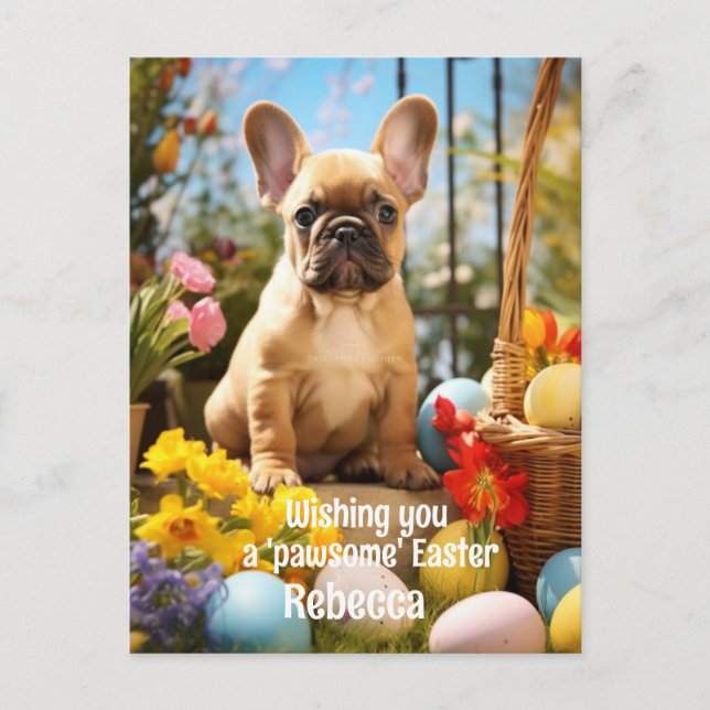 Anpassbare Osterfreude mit Furry Friends Postkarte (Vorderseite)