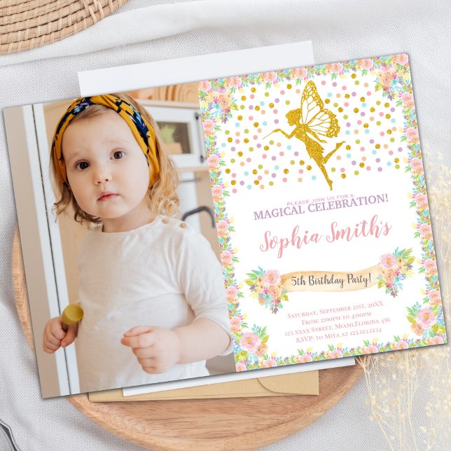 Anpassbare Party Einladungen für Kinder (Glitter Fairy Birthday Invitations with photo)