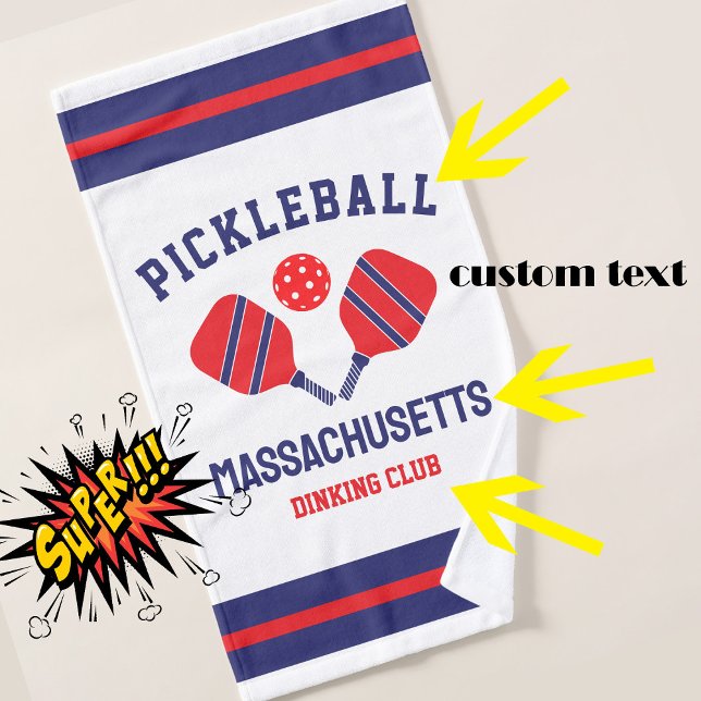 Anpassbare Pickleball Handtuch (Customizable pickleball hand towel with blue and red pickleball paddles)