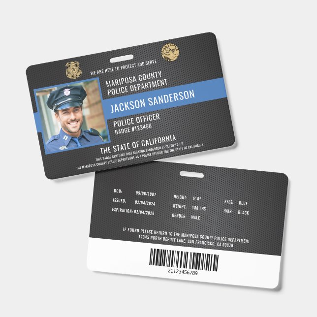 Anpassbare Polizeibehörde Mitarbeiter-ID Ausweis (Vorder- & Rückseite)