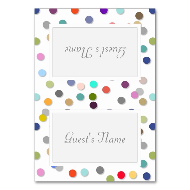 Anpassbare Polka Dot Confetti Name-Platzkarten Tischnummer (Vorderseite)