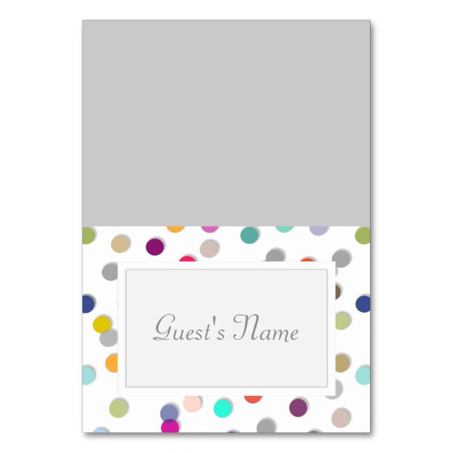 Anpassbare Polka Dot Confetti Name-Platzkarten Tischnummer (Vorderseite)
