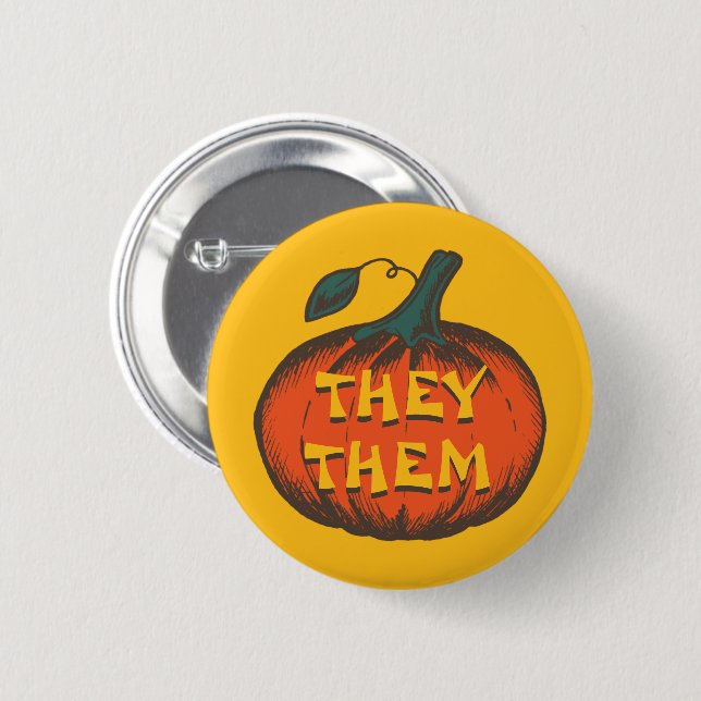Anpassbare Pronomen - Jack-O-Lantern Pumpkin Button (Vorne & Hinten)