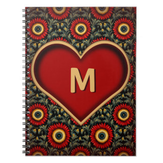 Anpassbare Red Vintag Heart Monogram Notebooks Notizblock