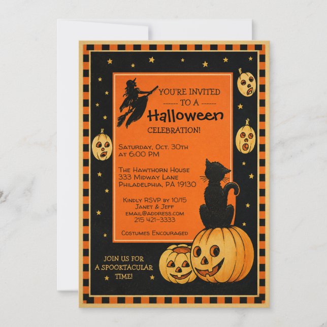 Anpassbare Retro Halloween-Einladung Einladung (Vorderseite)