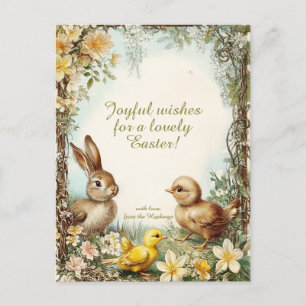Anpassbare 🐇Retro-Hasen- und Küken-Freude Feiertagspostkarte