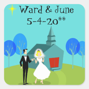Anpassbare Retro-Hochzeitskuppelkleber Quadratischer Aufkleber