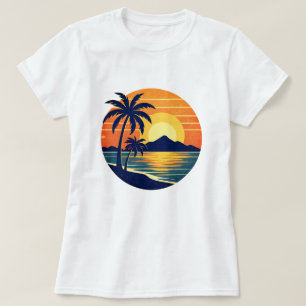 Anpassbare retro leuchtend tropische Szenerie T-Shirt