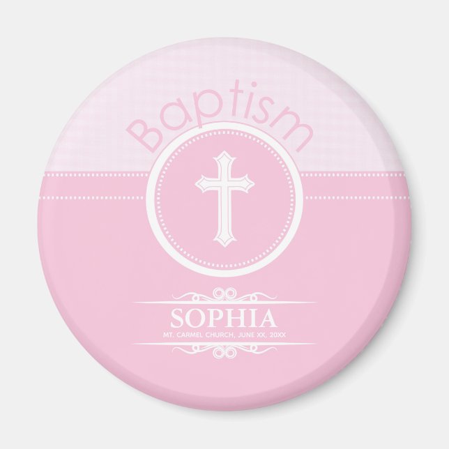 Anpassbare, rosa Mädchenkind Gottes Taufe Magnet (Vorne)