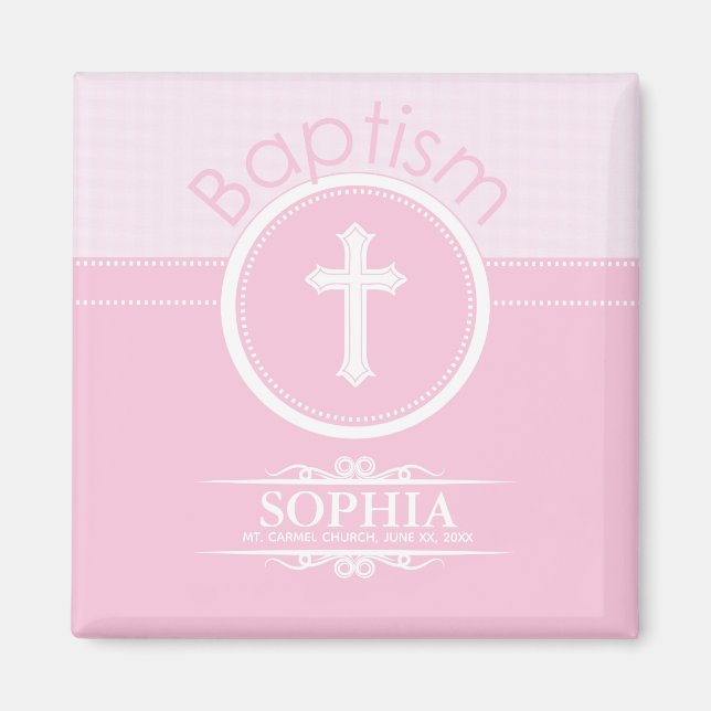 Anpassbare, rosa Mädchenkind Gottes Taufe Magnet (Vorne)