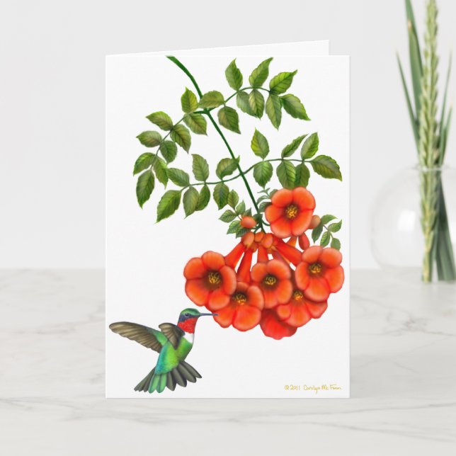 Anpassbare Ruby Throated Hummingbird auf Trumpet Karte (Vorderseite)