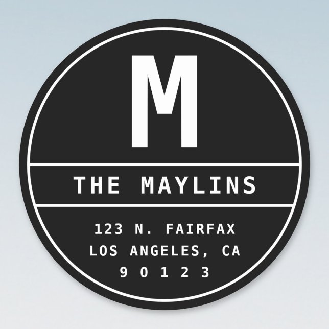 Anpassbare Rücksendeadresse mit Monogram Runder Aufkleber (Von Creator hochgeladen)