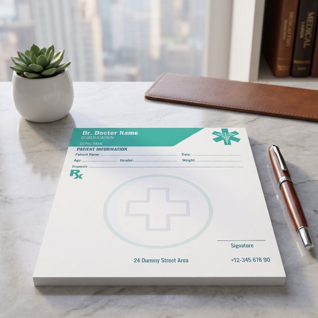 Anpassbare RX Pad für Ärzte - Verschreibungspad Notizblock (Customizable RX Pad Teal Doctor Prescription Medical
)