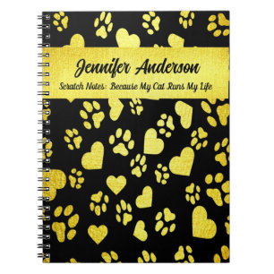 Anpassbare Schwarz-Notebook mit Golden Paw Prints Notizblock