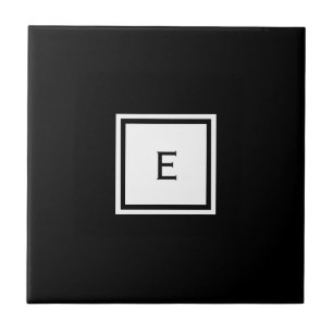 Anpassbare Schwarz-Weiß-Monogramm-Keramik Fliese