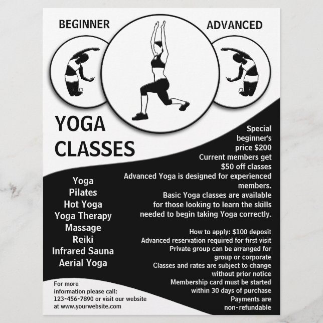 Anpassbare Schwarz-weiße Yoga-Flyer Flyer (Vorne)