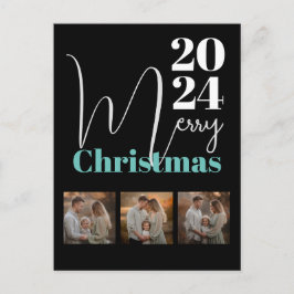 Anpassbare Schwarze Frohe Weihnachten mit Fotos Postkarte