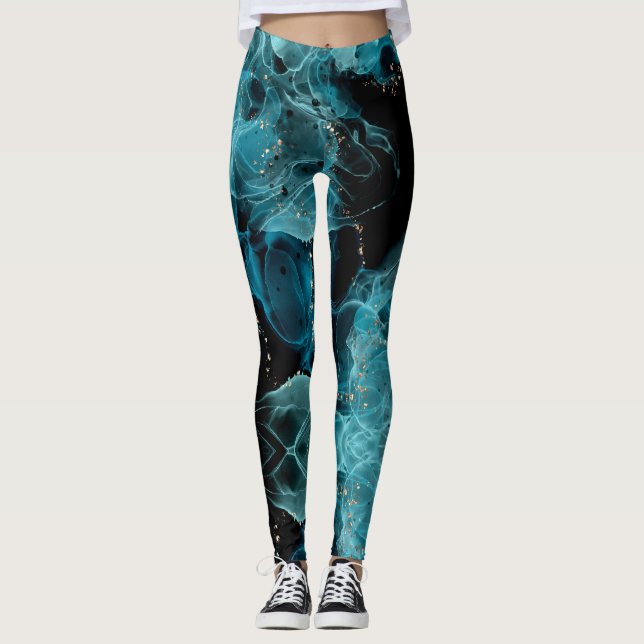 Anpassbare schwarze und blaue Leggings (Vorderseite)