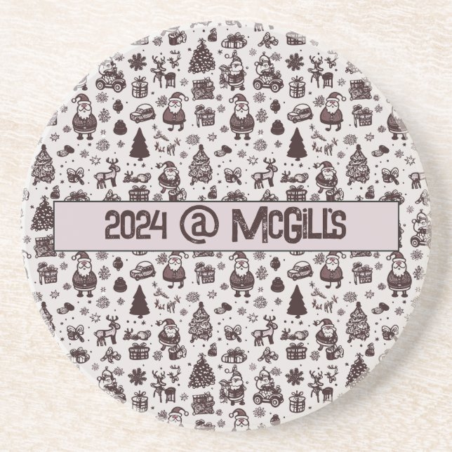 Anpassbare Sepia Weihnachtsmuster Getränkeuntersetzer (Vorne)