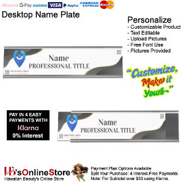 Anpassbare Silbernamensplatte mit Logo und Slogan Schreibtischnamensplakette