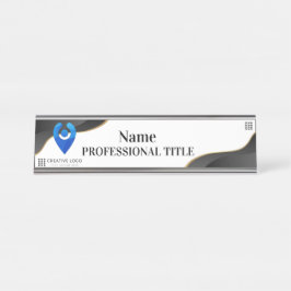 Anpassbare Silbernamensplatte mit Logo und Slogan Schreibtischnamensplakette