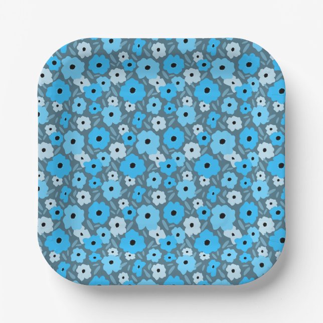 Anpassbare skandinavische Doodle-Blume Pappteller (Vorderseite)
