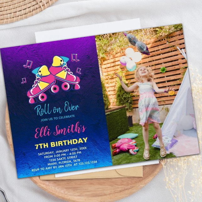 Anpassbare Skaten-Party Einladungen für Kinder (Roller On Over Skating Birthday Invitations photo)
