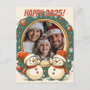 Anpassbare Snowman Happy New Year Postkarte