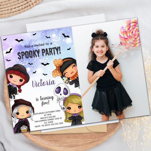 Anpassbare Spooky-Party Einladungen (Kids Halloween Birthday Invitations with photo)