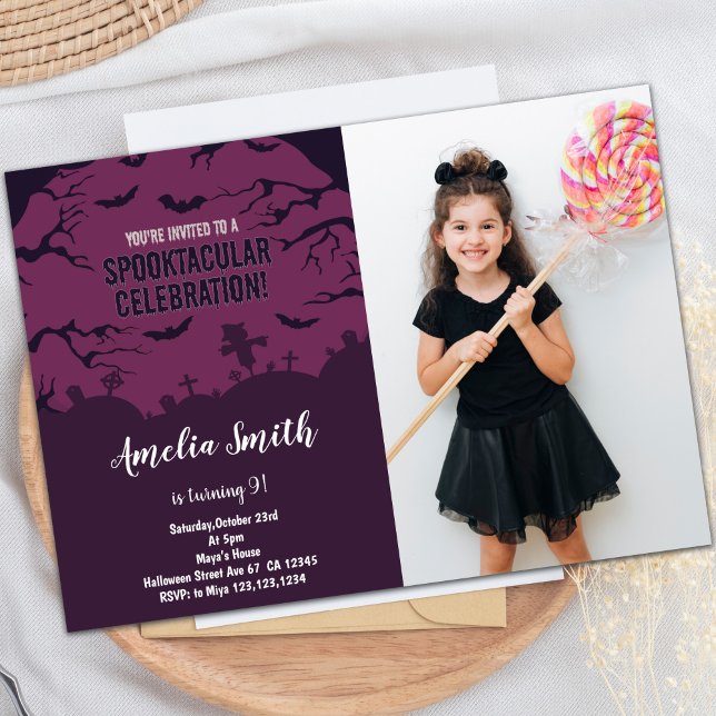 Anpassbare Spooky-Party Einladungen für Kinder (Halloween Birthday Birthday Invitations w photo)