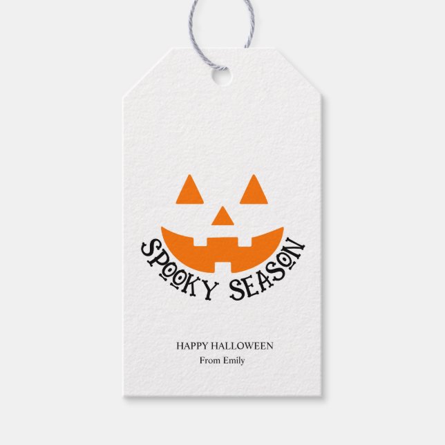 Anpassbare Spooky Season Jack-O-Lantern Geschenkanhänger (Vorderseite)
