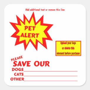 Anpassbare Square Emergency Pet Alert-Sticker Quadratischer Aufkleber