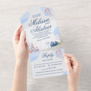 Anpassbare Strand-All-in-One-Hochzeitseinladung All In One Einladung