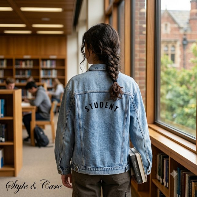 Anpassbare STUDENT Textaussage Jeansjacke (Customizable STUDENT Text Statement Denim Jacket)
