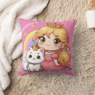 Anpassbare Süße Prinzessin mit weißer Katze Kissen