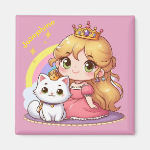 Anpassbare Süße Prinzessin mit weißer Katze Magnet