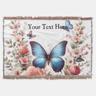 Anpassbare Text Blau Schmetterling Blumenkunst-962 Decke