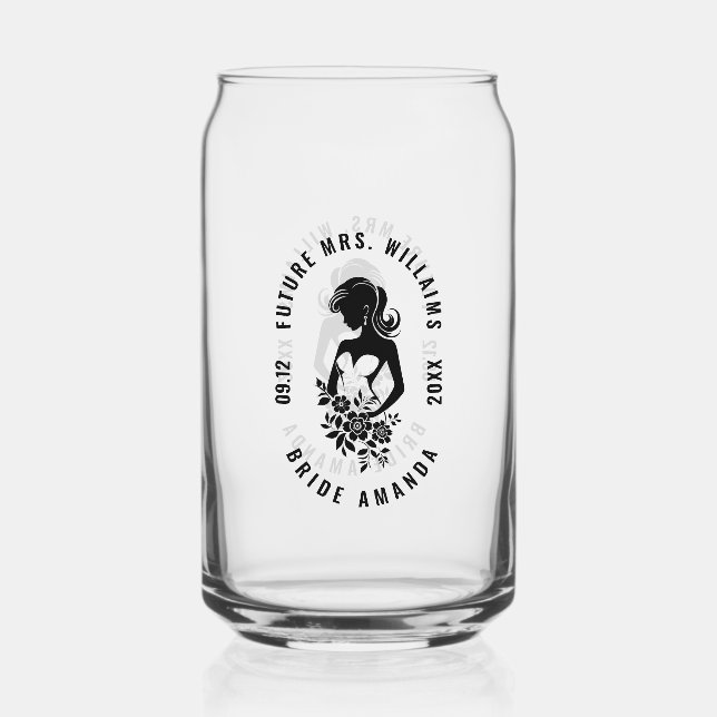 Anpassbare Textbrücke mit Blume-Silhouette Dosenglas (Vorderseite)