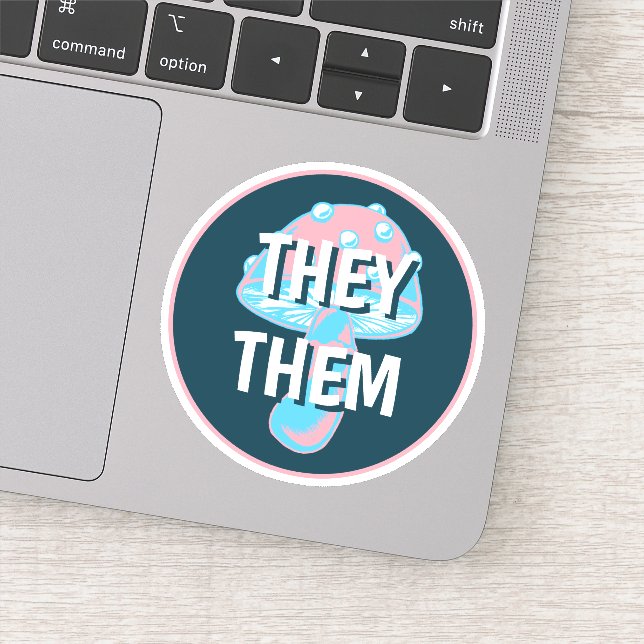 Anpassbare Transgender-Flag-Mushroom-Pronomen Aufkleber (Detail)