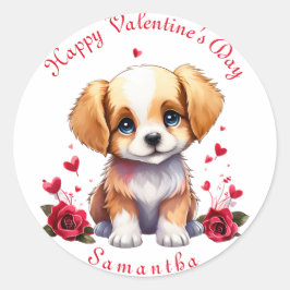 Anpassbare Valentinstag Welpe. Valentine Dog Runder Aufkleber