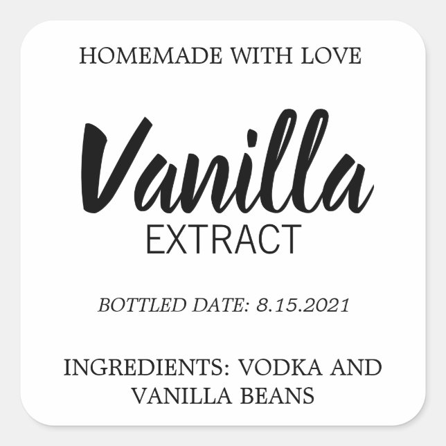 Anpassbare Vanilla Extract Label BL_01sq Quadratischer Aufkleber (Vorderseite)