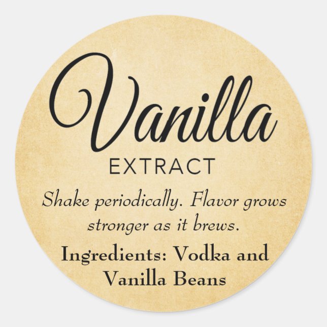 Anpassbare Vanilla Extract Label VE025_03. Runder Aufkleber (Vorderseite)