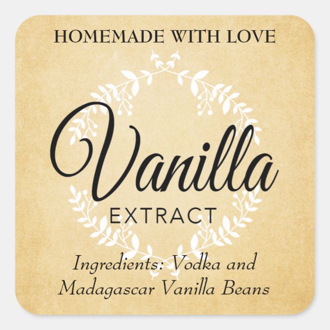 Anpassbare Vanilla Extract Labels VE025_01sq Quadratischer Aufkleber (Vorderseite)