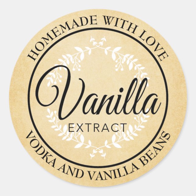 Anpassbare Vanilla Extract Labels VE025_04. Runder Aufkleber (Vorderseite)
