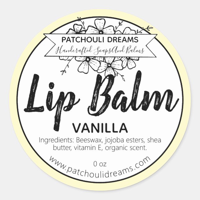 Anpassbare Vanilla Lip Balm Label Handmade Runder Aufkleber (Vorderseite)