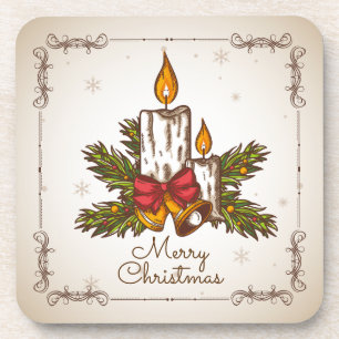 Anpassbare Vintage-Familien-Weihnachtskerze Getränkeuntersetzer