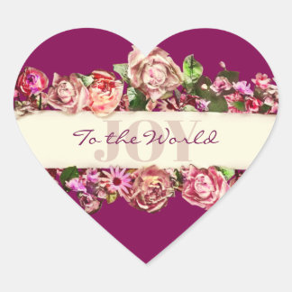 Anpassbare Vintage Girly Floral Joy to the World Herz-Aufkleber